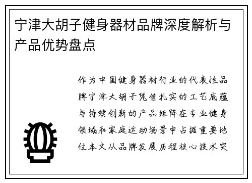 宁津大胡子健身器材品牌深度解析与产品优势盘点