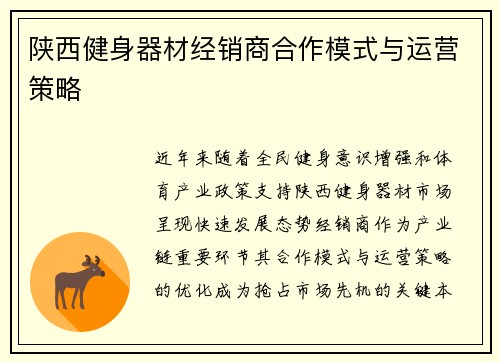 陕西健身器材经销商合作模式与运营策略